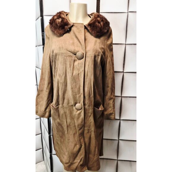 Vintage suede coat with fur collar - Picture 4 of 5